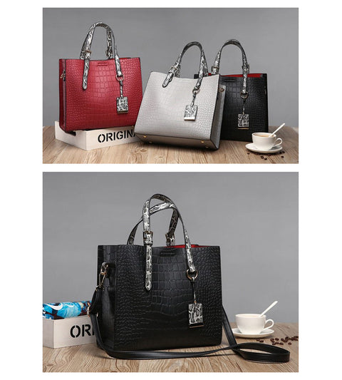 Luxury Crocodile Women Handbag Snakeskin Wide Shoulder Strap Designer Shoulder Bag Buckle High Capacity Totes 2019