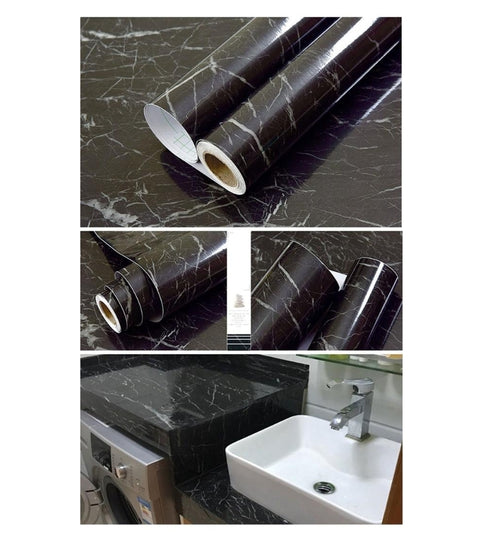 Black Marble Wood Grain Self Adhesive Waterproof Wallpaper for Kitchen Cabinets Vinyl Contact Paper