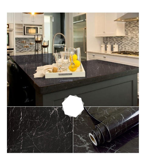 Black Marble Wood Grain Self Adhesive Waterproof Wallpaper for Kitchen Cabinets Vinyl Contact Paper