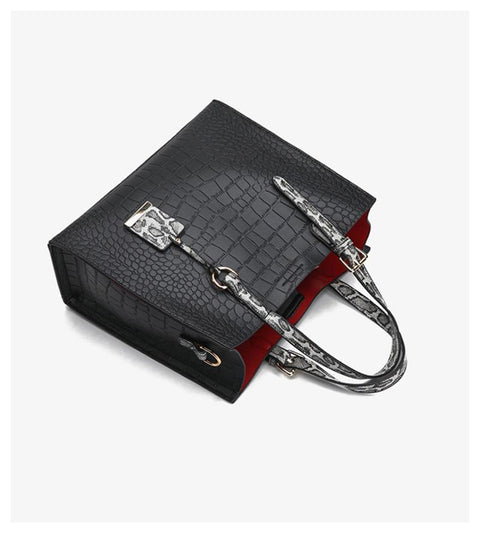 Luxury Crocodile Women Handbag Snakeskin Wide Shoulder Strap Designer Shoulder Bag Buckle High Capacity Totes 2019