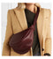 Spring Woman New Wine Red Black Color Wide Single Strap Zipper Half Moon PU Leather Chest Bag