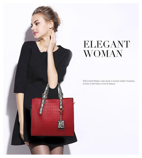 Luxury Crocodile Women Handbag Snakeskin Wide Shoulder Strap Designer Shoulder Bag Buckle High Capacity Totes 2019