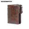 RFID Genuine Leather Wallet Men Quality Short Coin Purse Double Zippers Pocket Wallet Men's Brand Design Vintage Leather Wallets