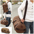 Scione Men Large Capacity Cylinder Backpacks Canvas Luggage Shoulder Bags Duffle Travel Waterproof Solid Leather Casual Case